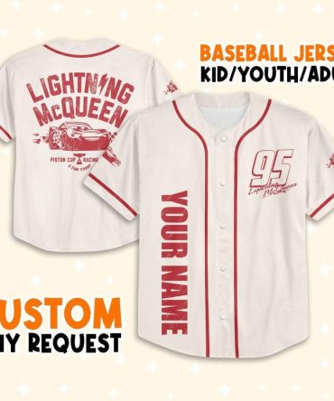 Custom Lightning Mcqueen Baseball Jersey - Kids/Youth/Adult - Personalize Your Name!