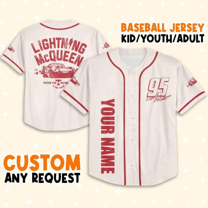 Custom Lightning Mcqueen Baseball Jersey - Kids/Youth/Adult - Personalize Your Name!