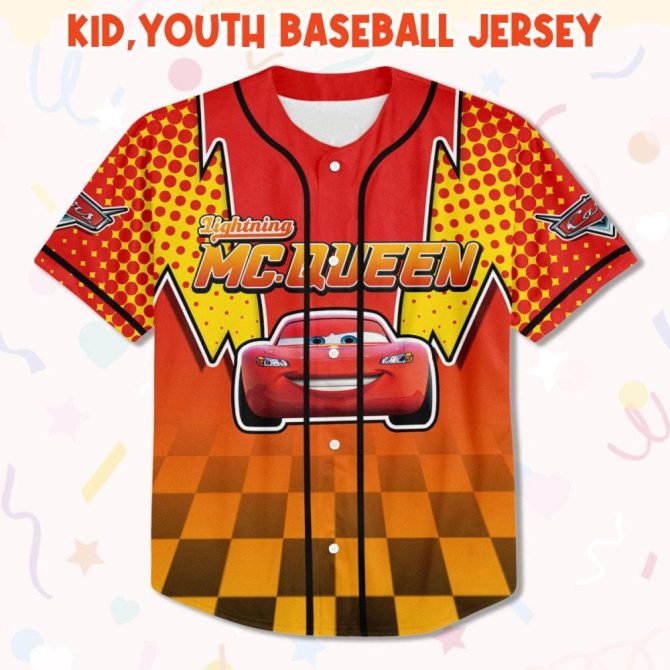 Custom Lightning Mcqueen Baseball Jersey For Kids, Youth & Adults – Personalize Yours Now! - Image 3