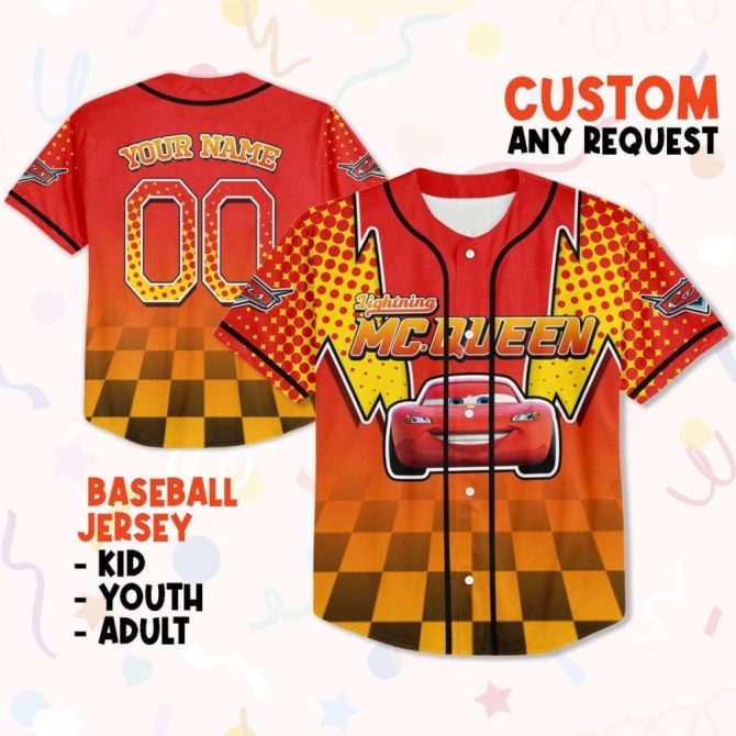 Custom Lightning Mcqueen Baseball Jersey For Kids, Youth & Adults – Personalize Yours Now! - Image 2
