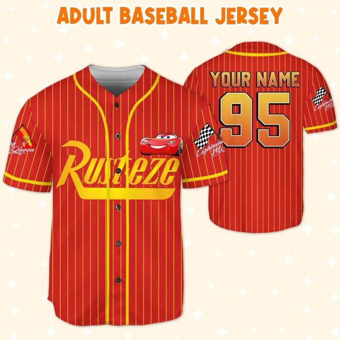 Customizable Kids/Youth/Adult Lightning Mcqueen Baseball Jersey - Add Name & Number! - Image 6