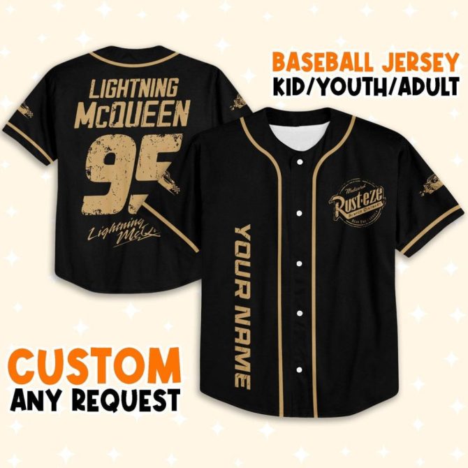 Custom Lightning Mcqueen Baseball Jersey For Kids/Youth/Adults - Personalize Your Name!