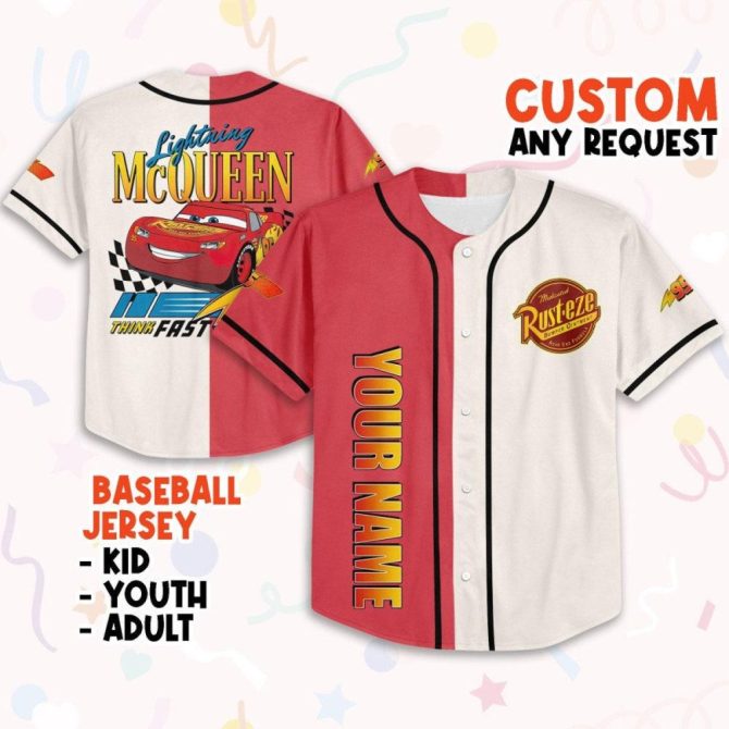Custom Lightning Mcqueen Baseball Jersey - Personalized For Kids, Youth & Adults - Image 2