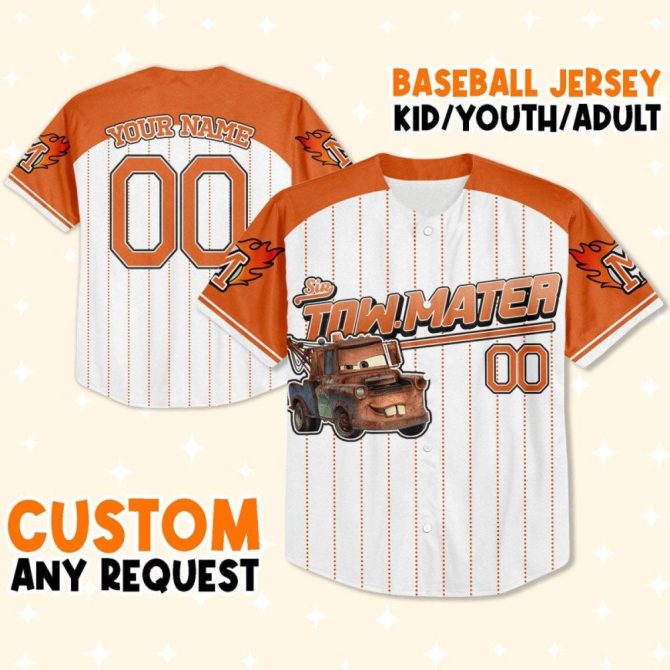 Custom Tow Mater Baseball Jersey - Personalized Name & Number For Kids/Youth/Adults - Image 2
