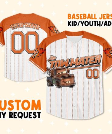 Custom Tow Mater Baseball Jersey - Personalized Name & Number For Kids/Youth/Adults