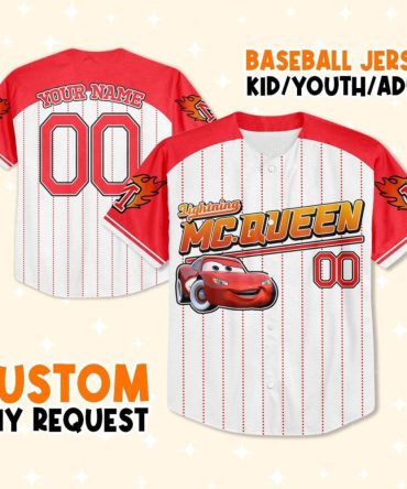 Custom Lightning Mcqueen Baseball Jersey For Kids/Youth/Adults – Personalize Your Name & Number!
