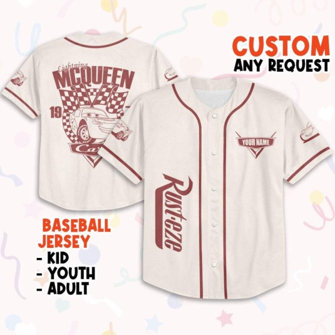 Custom Lightning Mcqueen Baseball Jersey For Kids, Youth & Adults - Personalized Gift!