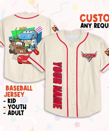 Customizable Cars Baseball Jersey For Kids, Youth & Adults - Add Your Name Now!