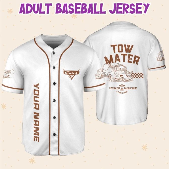 Customizable Kids/Youth/Adult Tow Mater Baseball Jersey – Add Name & Number! - Image 7