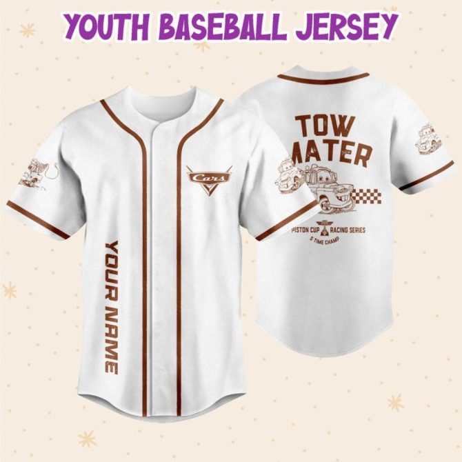 Customizable Kids/Youth/Adult Tow Mater Baseball Jersey – Add Name & Number! - Image 6