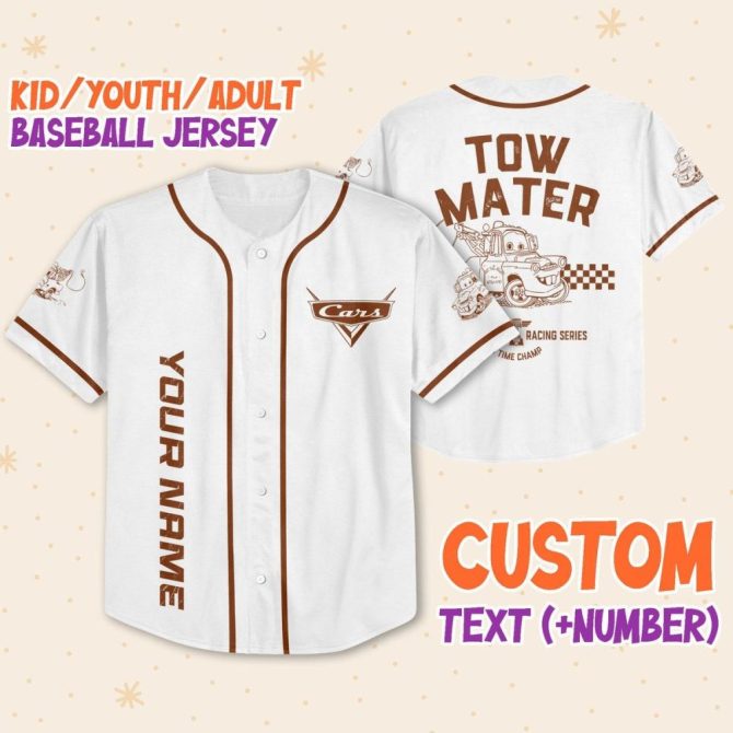 Custom Cars Baseball Jersey - Kids/Youth/Adult Sizes - Add Name & Number