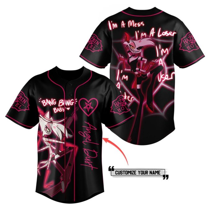 Customizable Hazbin Hotel Angel Dust Baseball Jersey - Bold Neon Design