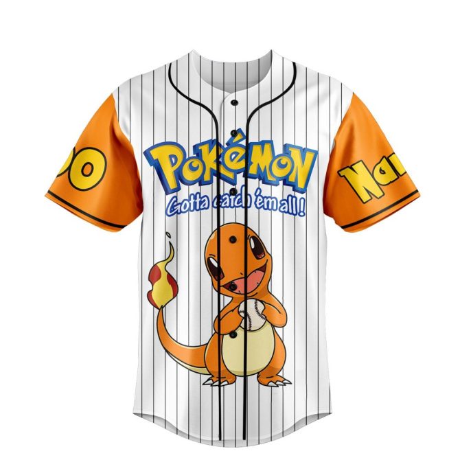 Customizable Charmander Baseball Jersey - Personalize Name & Number - Pokémon Fan Gift - Image 2
