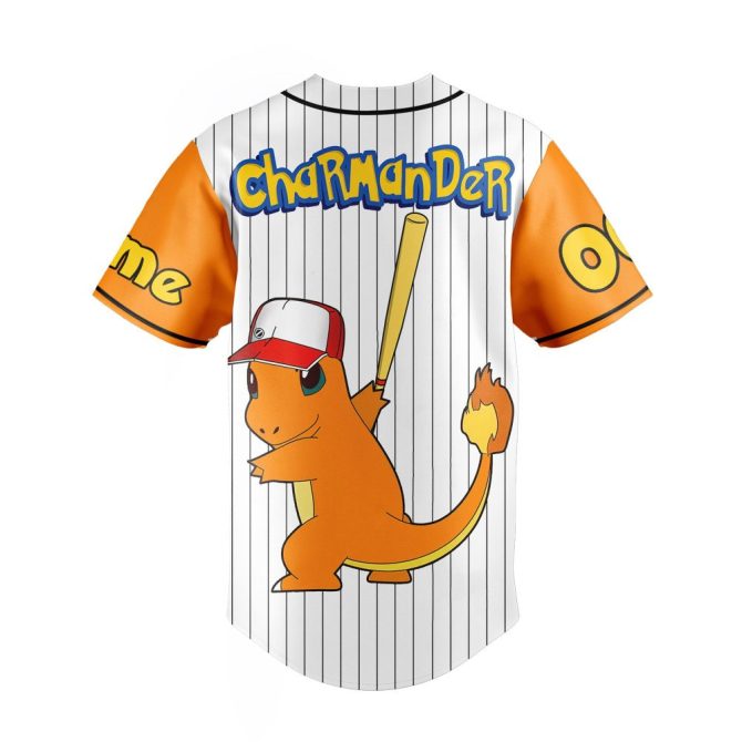 Customizable Charmander Baseball Jersey - Personalize Name & Number - Pokémon Fan Gift - Image 3