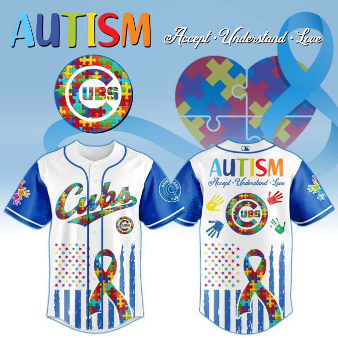 Autism Awareness Cubs Jersey - Colorful Puzzle Design, Support & Love - Unisex Sizes