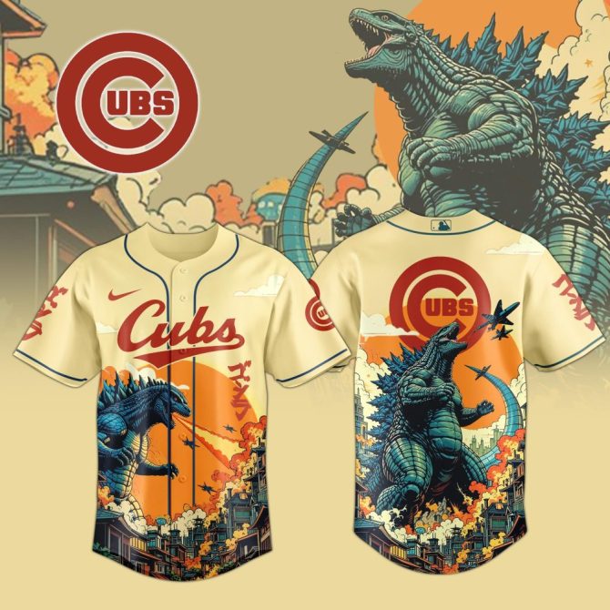 Exclusive Cubs Jersey: Vintage Godzilla Design – Limited Edition Fan Gear!