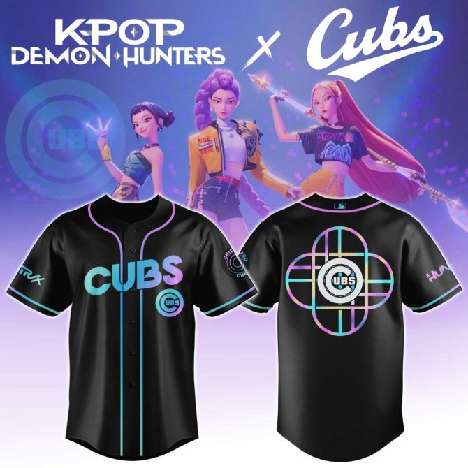 K-Pop Demon Hunters X Cubs Limited Edition Jersey – Trendy Black Baseball Shirt