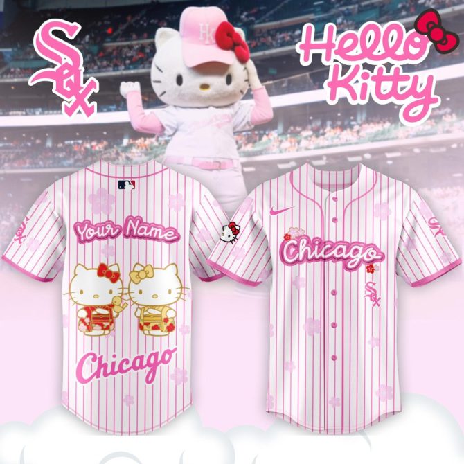 Custom Hello Kitty Chicago Baseball Jersey – Cute Pink Stripes & Personalization