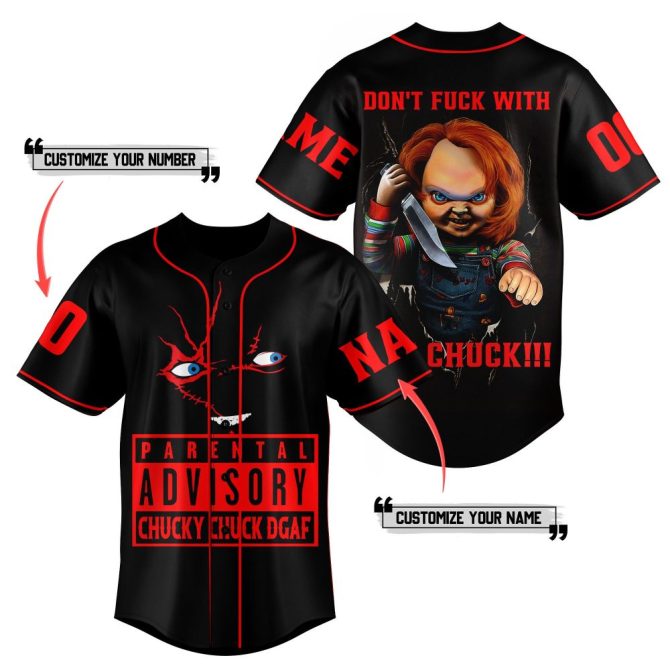 Customizable Horror Baseball Jersey - Add Your Name & Number - Bold Chucky Design