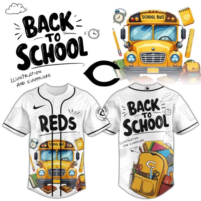 Back To School Kids' Baseball Jersey – Fun School Bus & Supplies Design – Perfect For Students!