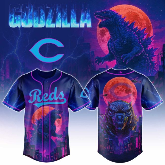 Godzilla Reds Baseball Jersey - Neon Monster Art Design, Perfect Gift For Fans