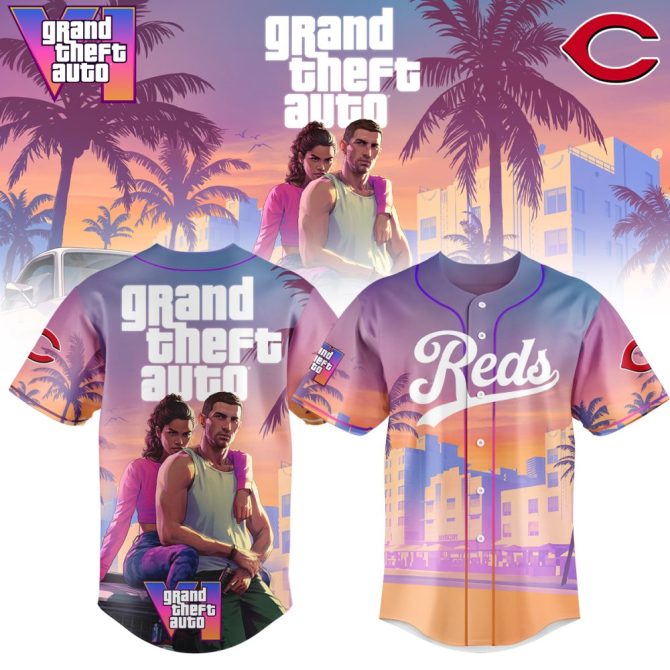 Grand Theft Auto Baseball Jersey - Retro Sunset Design, Unisex Gamer Apparel