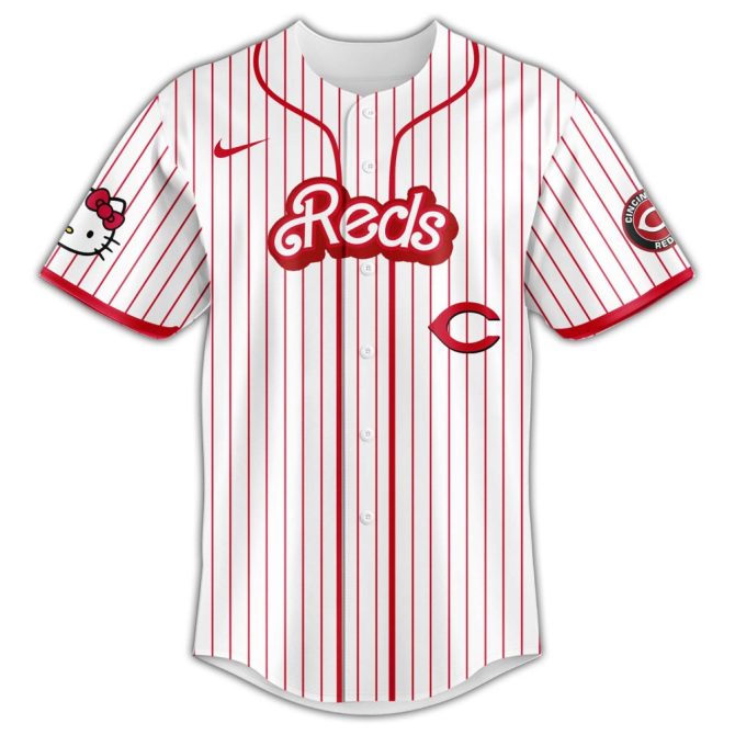 Hello Kitty X Reds Baseball Jersey & Cap Set – Cute Sports Style - Image 2