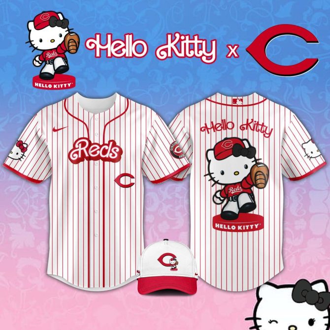 Hello Kitty X Reds Baseball Jersey & Cap Set – Cute Sports Style