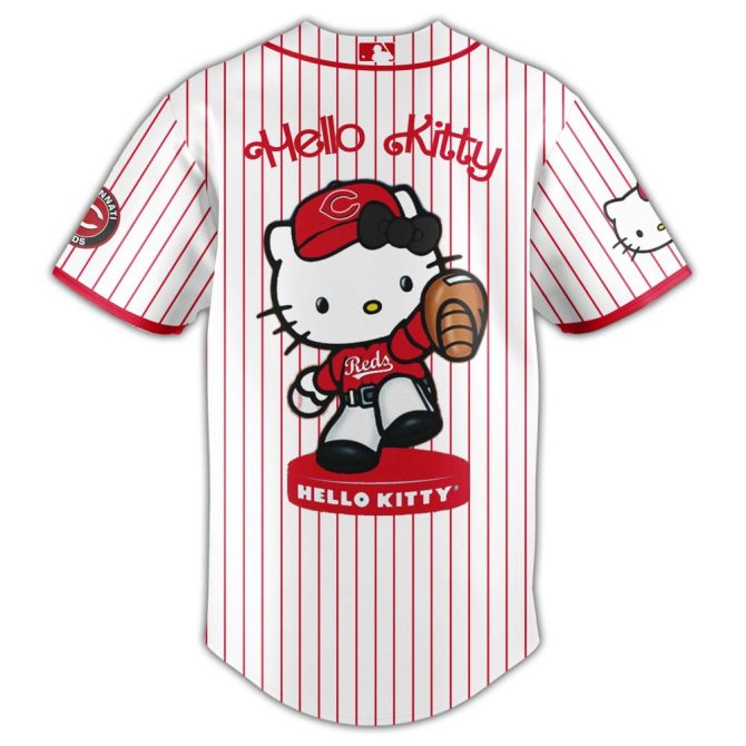 Hello Kitty X Reds Baseball Jersey & Cap Set – Cute Sports Style - Image 3