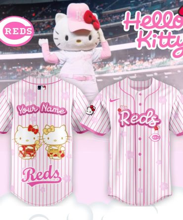 Custom Reds Hello Kitty Baseball Jersey – Cute Pink Stripes, Fan Apparel