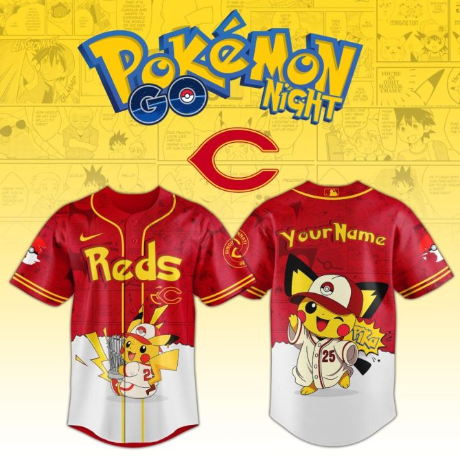 Custom Pokémon Baseball Jersey - Pikachu Reds Edition For Fans