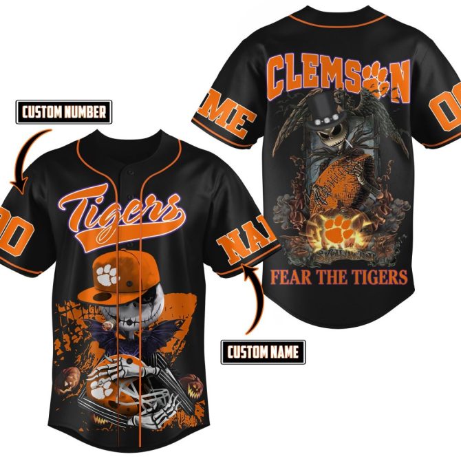 Custom Clemson Tigers Halloween Jersey – Personalize Name & Number, Fear The Tigers Design