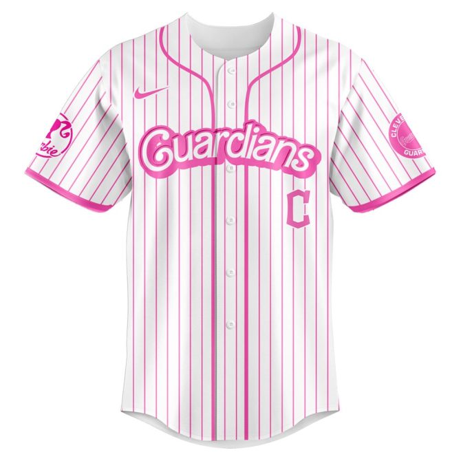 Customizable Barbie Night Game Guardians Jersey - Pink Pinstripes, Personalized Name & Number - Image 2