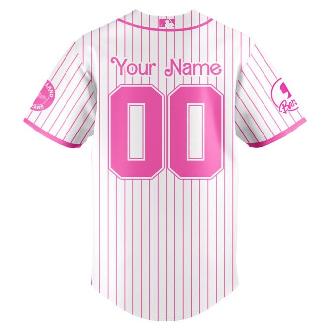 Customizable Barbie Night Game Guardians Jersey - Pink Pinstripes, Personalized Name & Number - Image 3