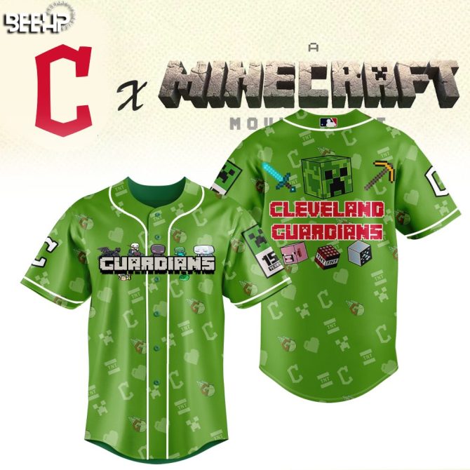 Limited Edition Cleveland Guardians X Minecraft Green Jersey – Perfect For Fans & Gamers!