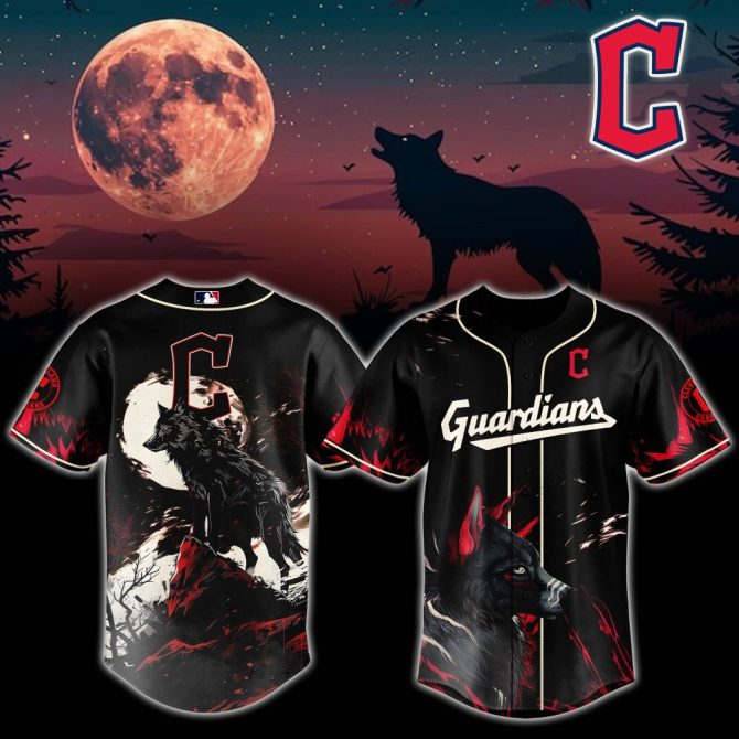 Guardians Baseball Jersey - Bold Wolf & Moon Design, Perfect For Fans & Collectors