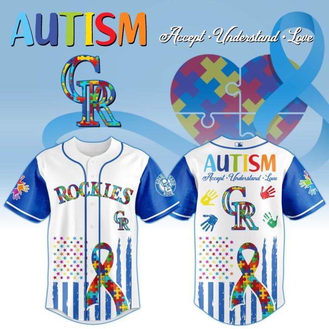 Autism Awareness Baseball Jersey - Rockies Design, Unisex, Support & Love, Colorful Puzzle Print