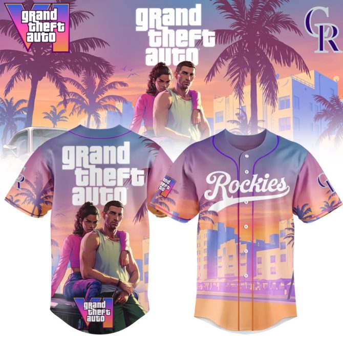 Exclusive Grand Theft Auto Themed Baseball Jersey - Vibrant Sunset Design, Perfect For Fans!
