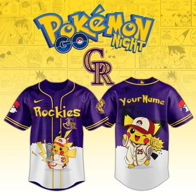 Custom Pokémon Baseball Jersey - Pikachu Rockies Design, Personalize With Your Name!