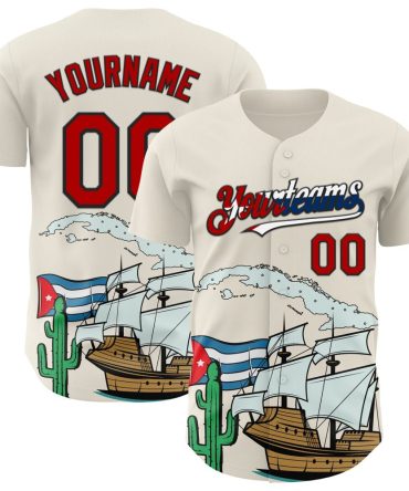 Custom Baseball Jersey With Nautical & Cactus Design - Personalized Name & Number