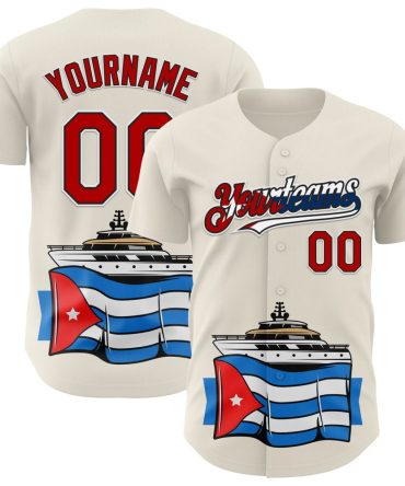 Customizable Cuban Flag & Yacht Baseball Jersey - Personalize Name & Number