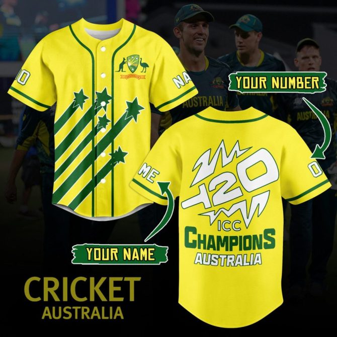 Custom Australia Cricket Jersey – Personalize With Name & Number – Icc Champions T20 Design