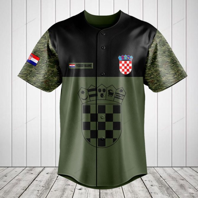 Custom Croatia Flag Baseball Jersey – Personalized Camo Sleeves & Crest Design