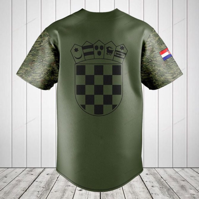 Custom Croatia Flag Baseball Jersey – Personalized Camo Sleeves & Crest Design - Image 2