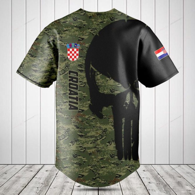 Customizable Military Camo Baseball Jersey With Croatian Flag & Text - Perfect Gift! - Image 2