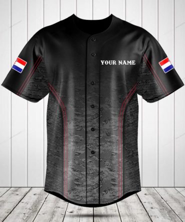 Custom Black Baseball Jersey – Personalized Name & Flag Patch, Premium Quality
