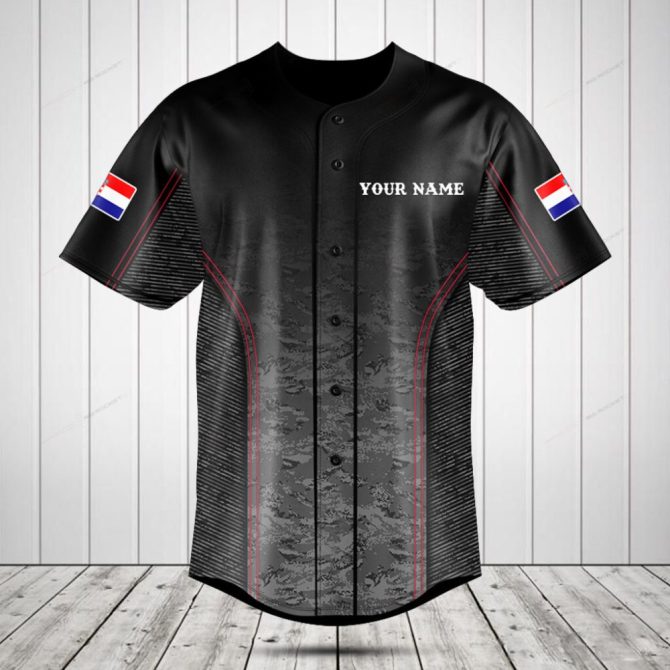 Custom Black Baseball Jersey – Personalized Name & Flag Patch, Premium Quality