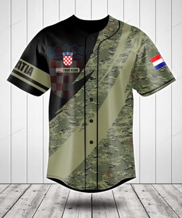 Custom Croatia Camo Baseball Jersey - Personalized Name & Flag Design
