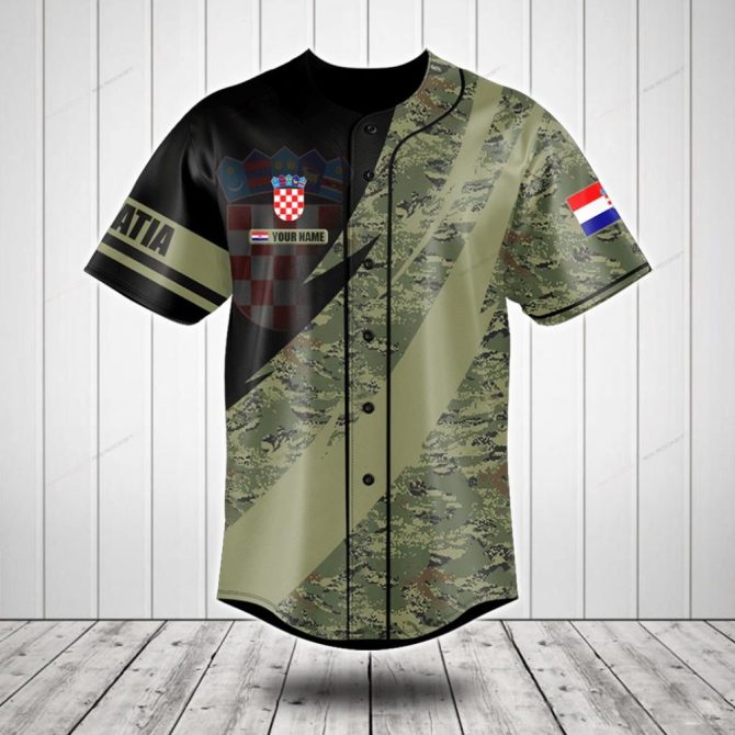Custom Croatia Camo Baseball Jersey - Personalized Name & Flag Design