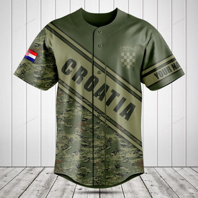 Custom Croatia Camo Baseball Jersey – Personalized Name & Flag Design, Unisex Sportswear